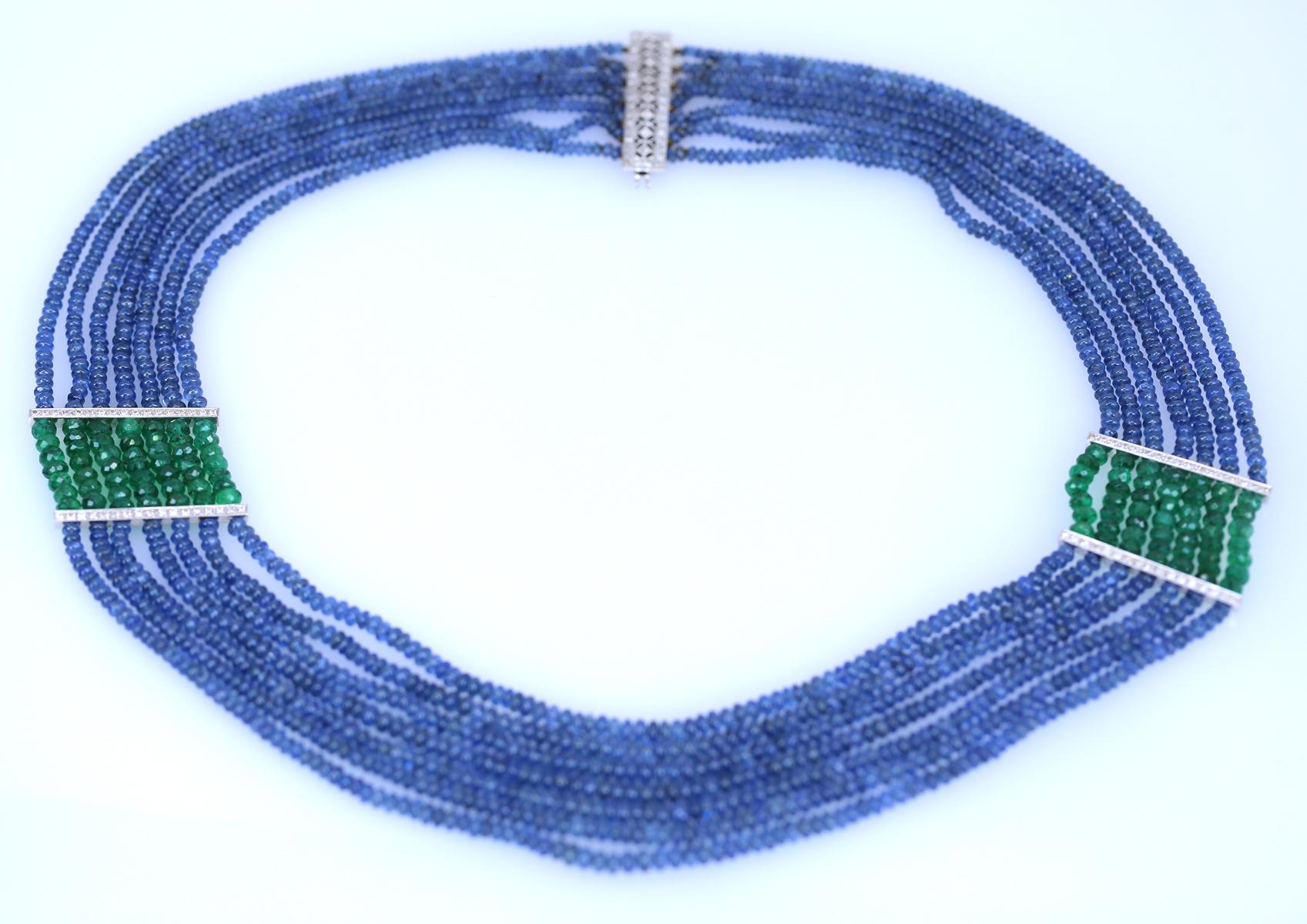 Sapphires Diamonds Emeralds Necklace, 1970 In Good Condition For Sale In Herzelia, Tel Aviv