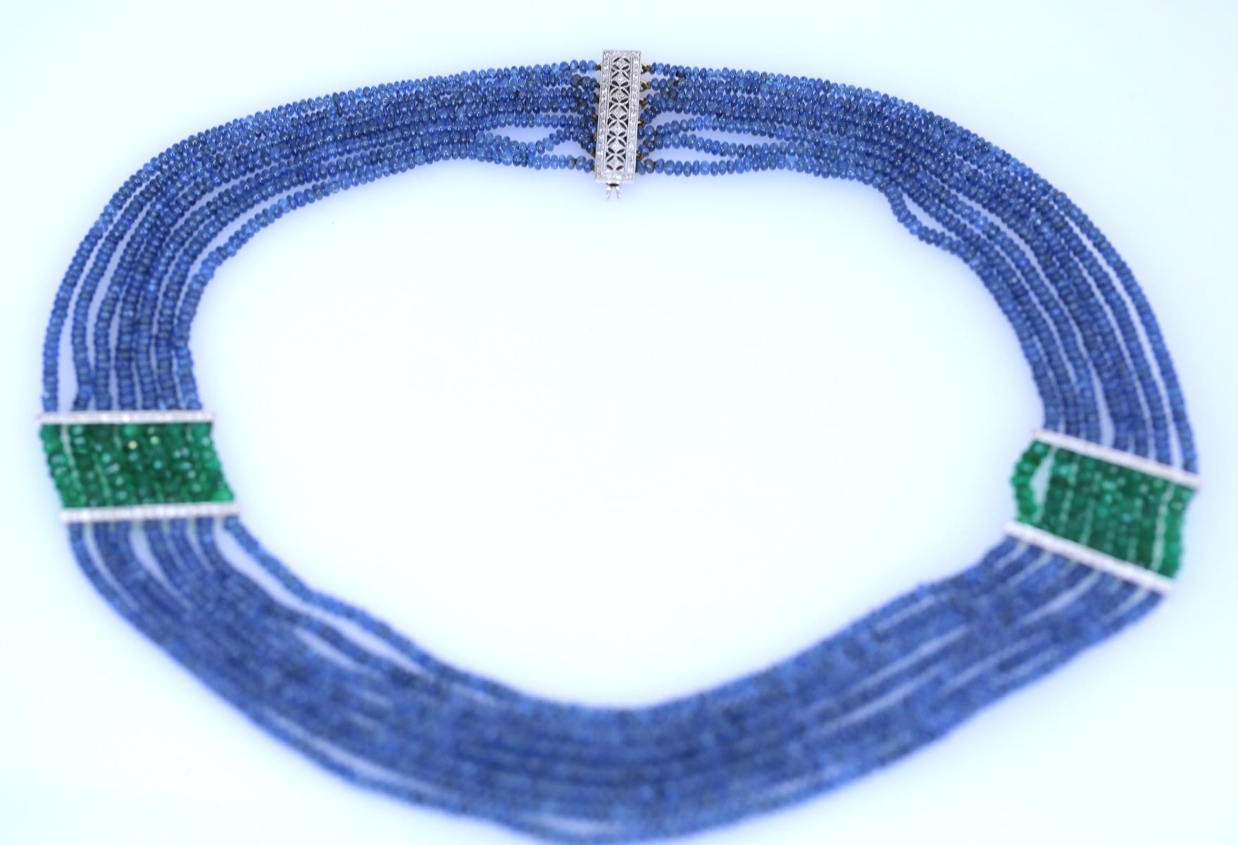 Women's Sapphires Diamonds Emeralds Necklace, 1970 For Sale