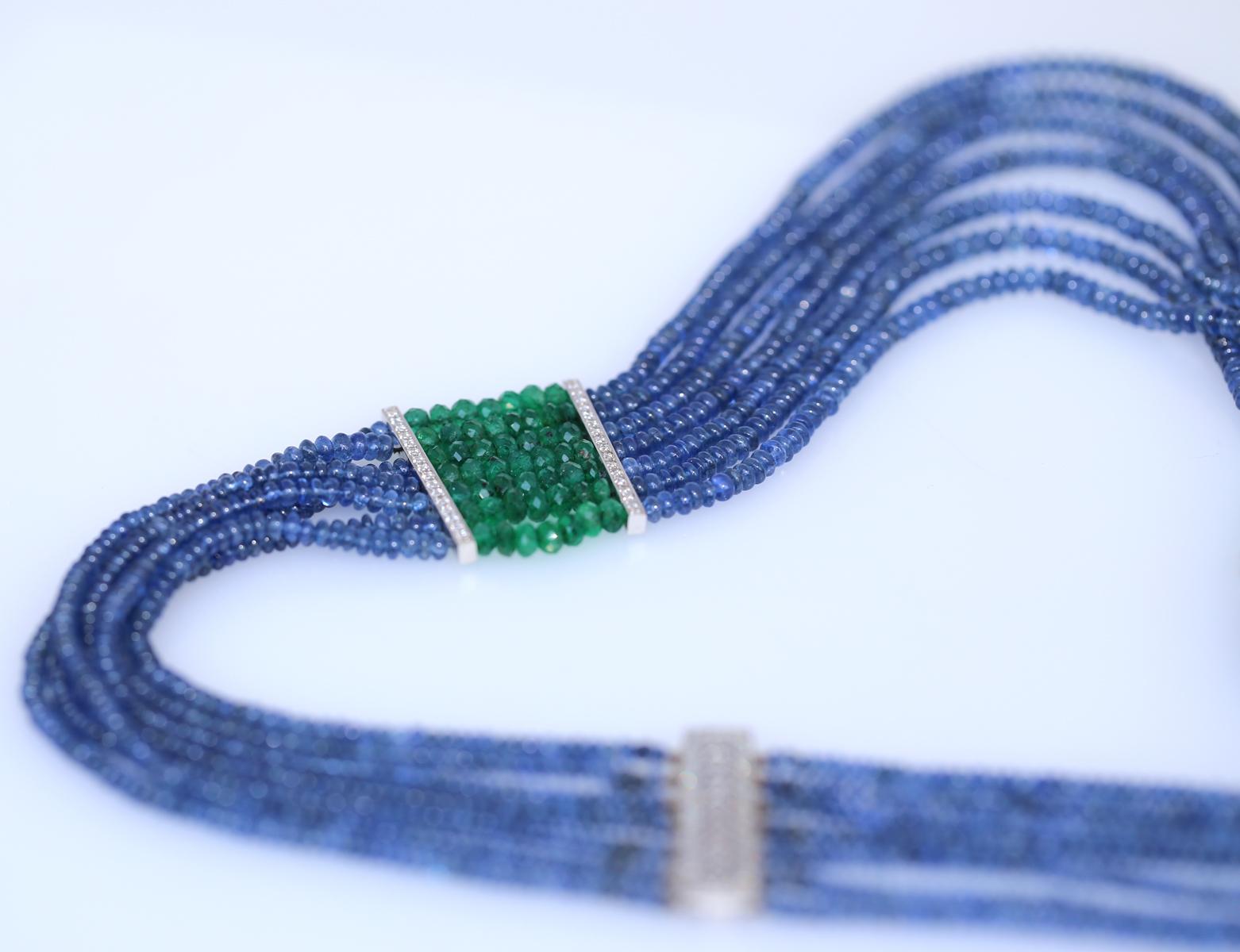 Sapphires Diamonds Emeralds Necklace, 1970 For Sale 1
