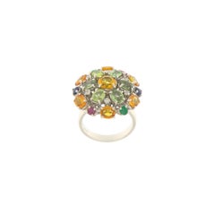 Sapphires Diamonds Emeralds Rubies 18 Karat White Gold Cockatil Ring