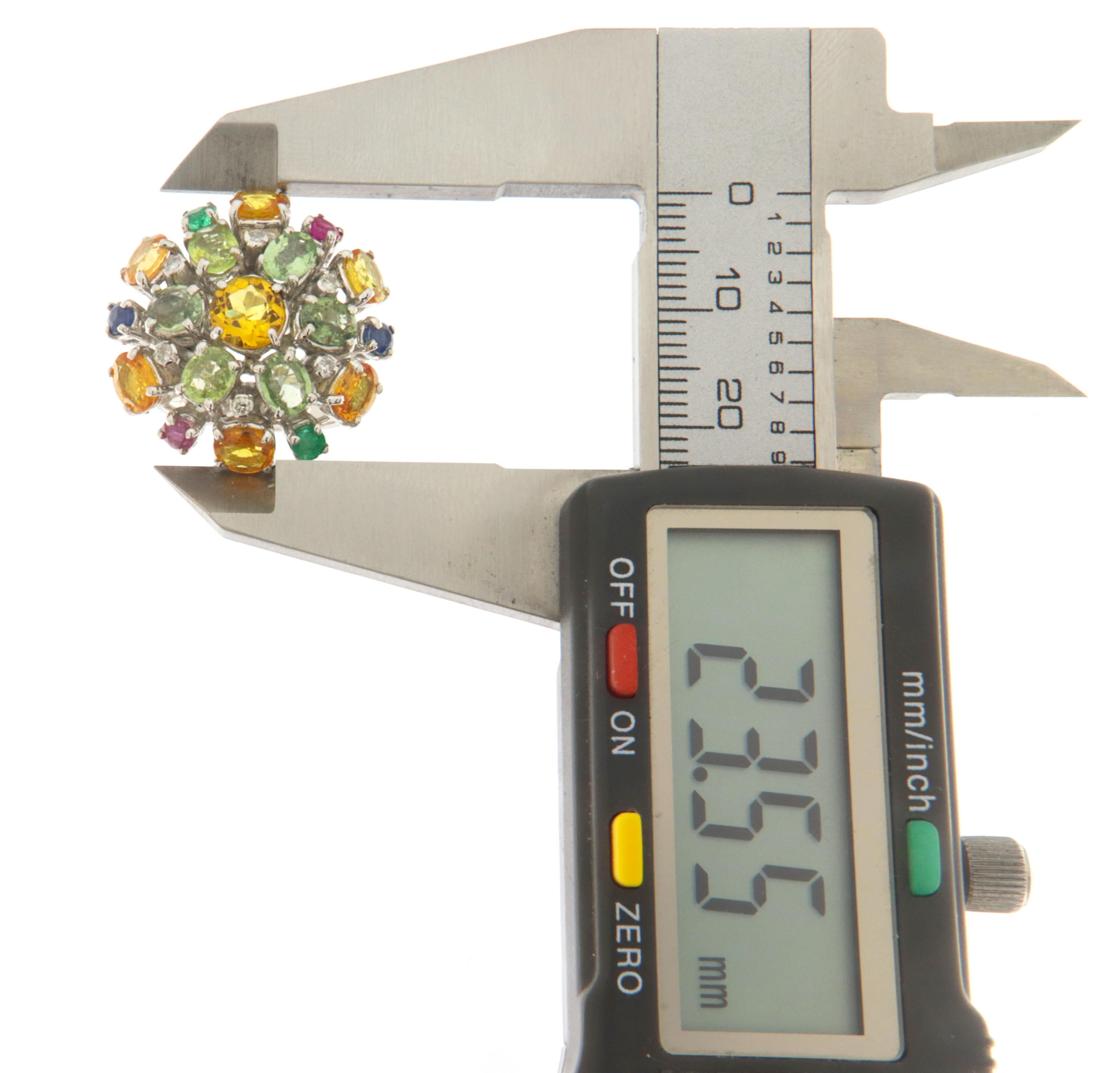 Sapphires Diamonds Emeralds Rubies 18 Karat White Gold Cockatil Ring For Sale 1