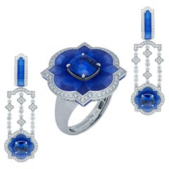 Sapphires Diamonds Enamel 18 Karat White Gold Tweed Suite