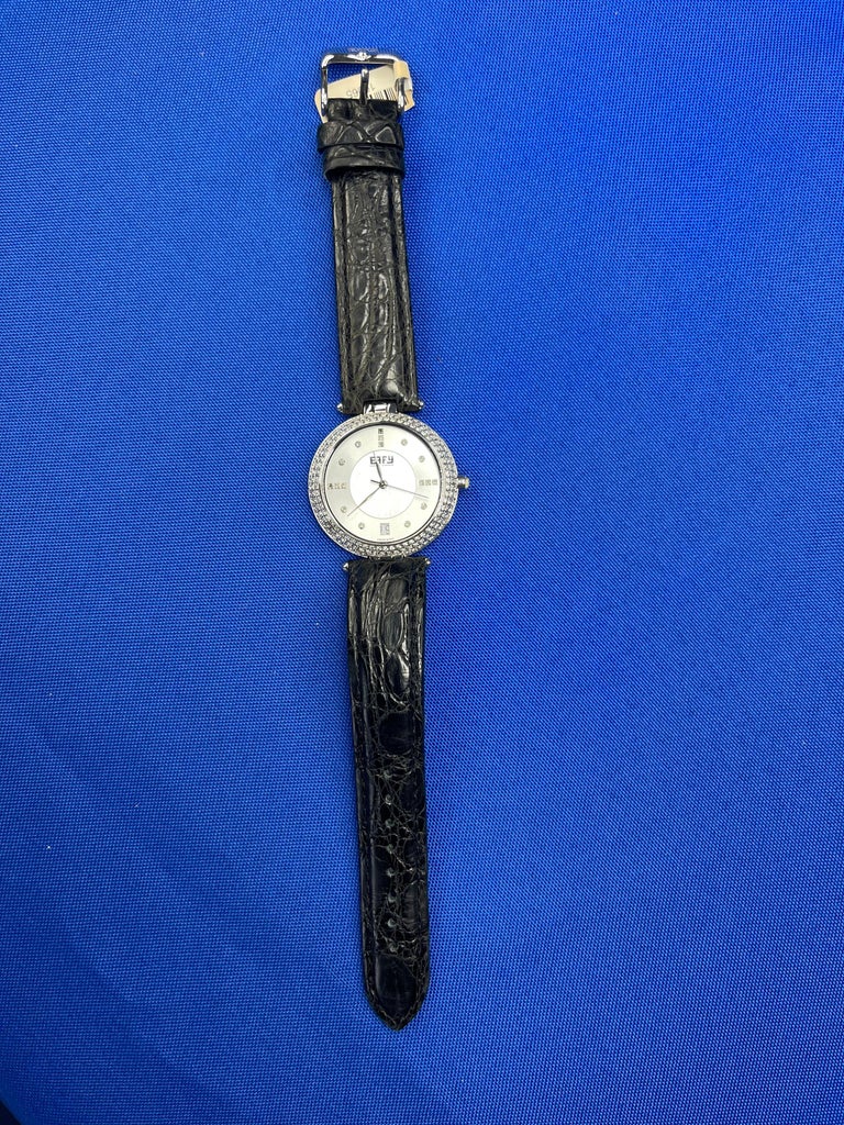 Sapphires and Diamonds Pave Dial Luxury Swiss Quartz Exotic Leather