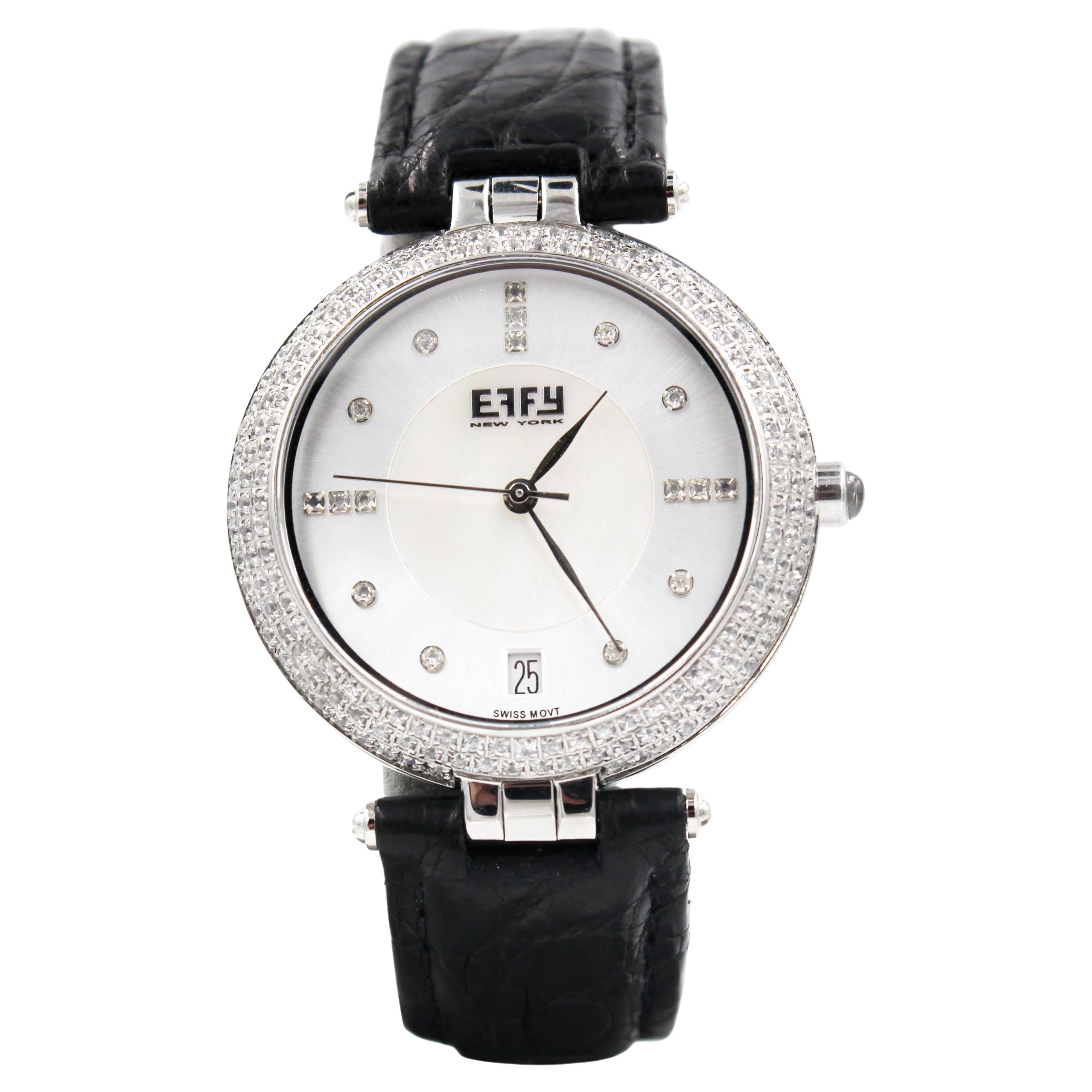 Sapphires & Diamonds Pave Dial Luxury Swiss Quartz Exotic Leather Band Watch
