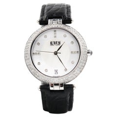 Sapphires & Diamonds Pave Dial Luxury Swiss Quartz Exotic Leather Band Watch