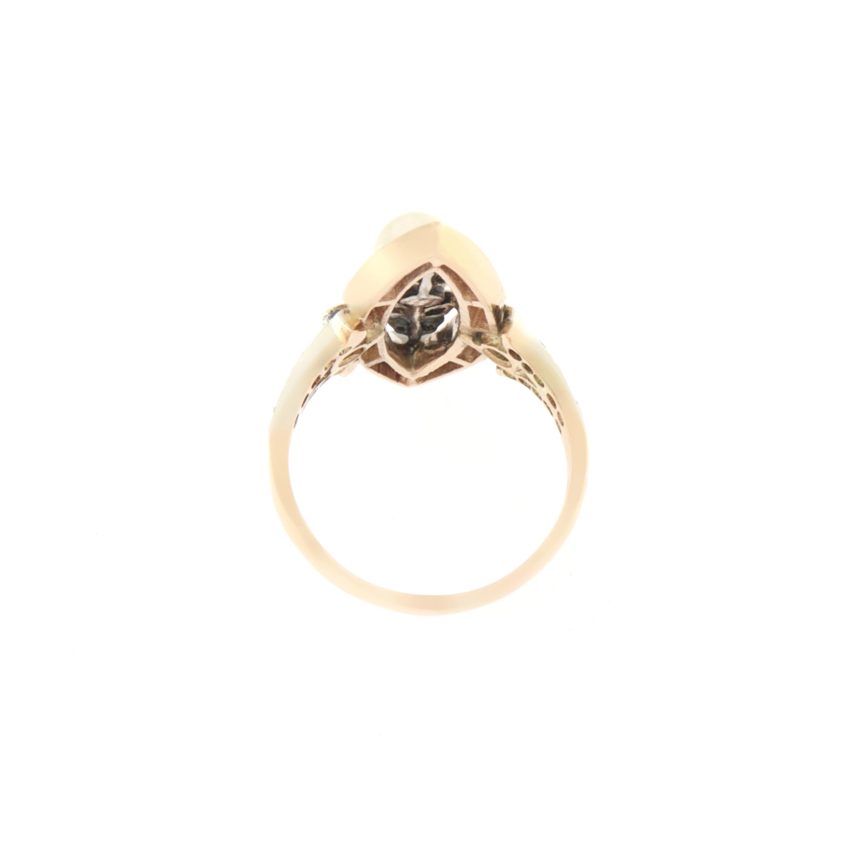 Women's Sapphires Diamonds Pearl Yellow Gold 14 Carat Cocktail Ring  For Sale