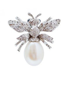 Sapphires, Diamonds, Pearls, 14 Karat White Gold Fly Earrings