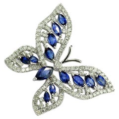 Sapphires & Diamonds Pendant / Brooch Butterfly 3.85 ct 18Kt White Gold 