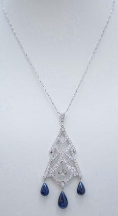 Sapphires, Diamonds, Platinum Pendant Necklace