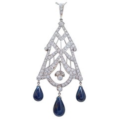 Sapphires, Diamonds, Platinum Pendant Necklace