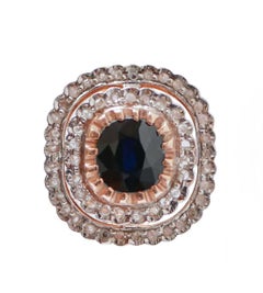 Sapphires, Diamonds, Rose Gold and Silver Earrings.