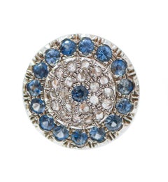 Sapphires, Diamonds, Rose Gold and Silver Earrings.