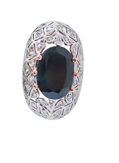Saphirs, diamants, boucles d'oreilles en or rose et en argent.