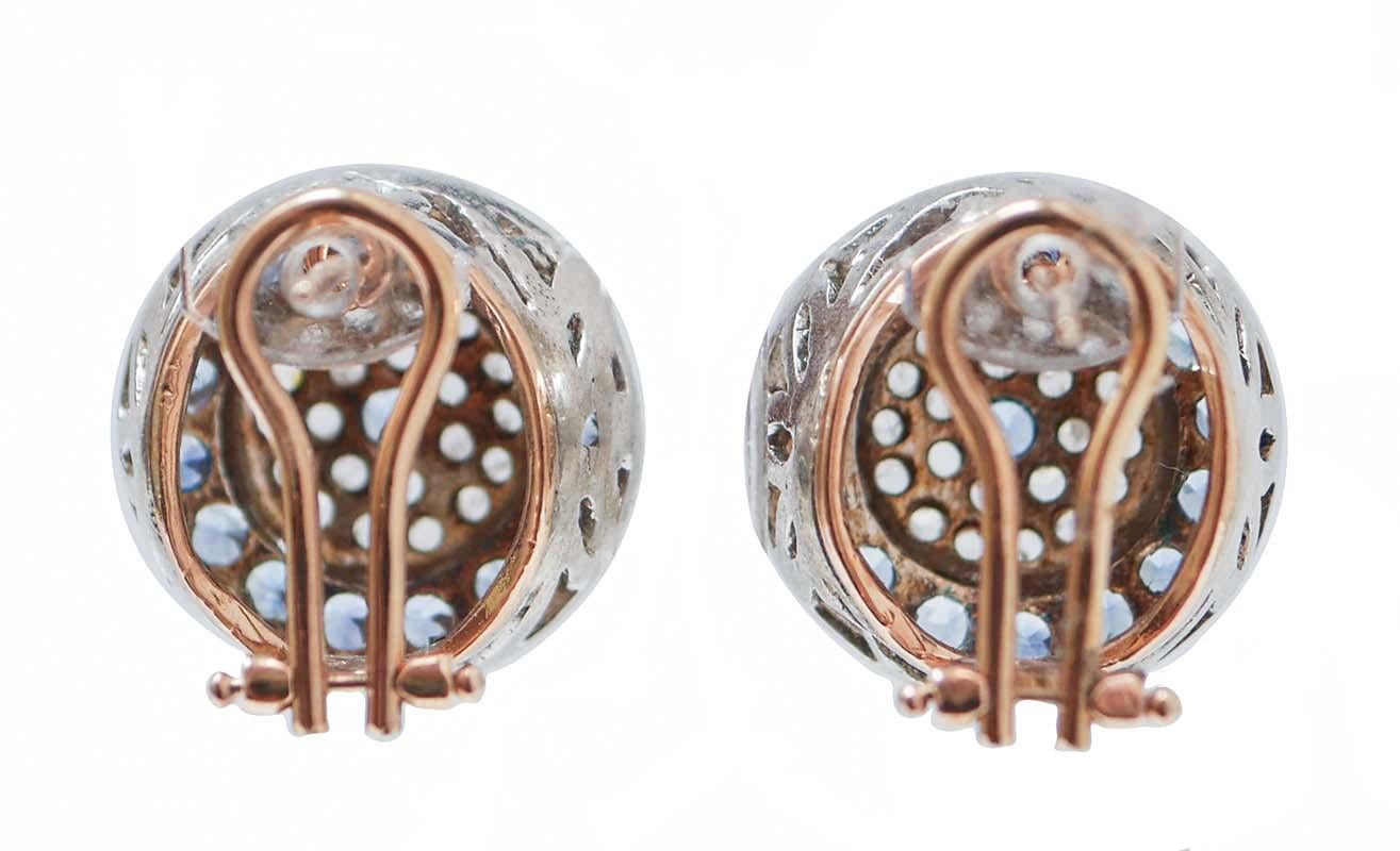 Retro Sapphires, Diamonds, Rose Gold and Silver Earrings. For Sale