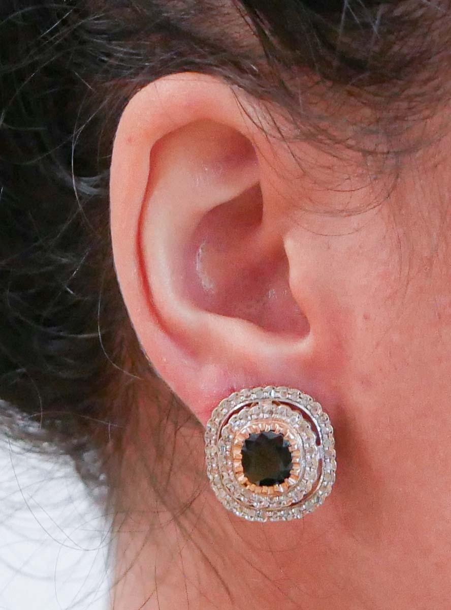 Sapphires, Diamonds, Rose Gold and Silver Earrings. In Good Condition For Sale In Marcianise, Marcianise (CE)