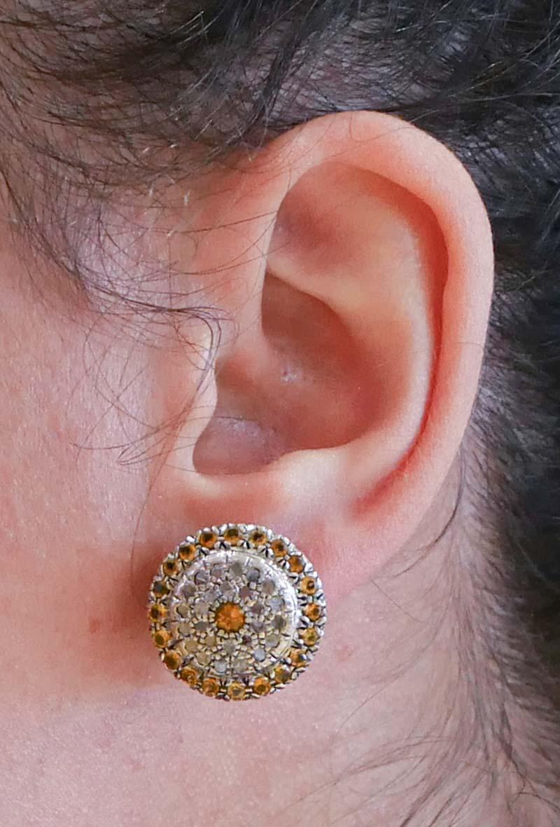 Sapphires, Diamonds, Rose Gold and Silver Retrò Earrings. In Good Condition For Sale In Marcianise, Marcianise (CE)