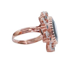 Saphirs, diamants, bague en or rose et argent.