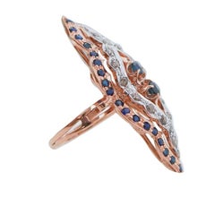 Sapphires, Diamonds, Rose Gold and Silver Ring.
