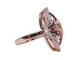 Sapphires, Diamonds, Rose Gold and Silver Ring.