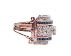 Sapphires, Diamonds, Rose Gold and Silver Ring.