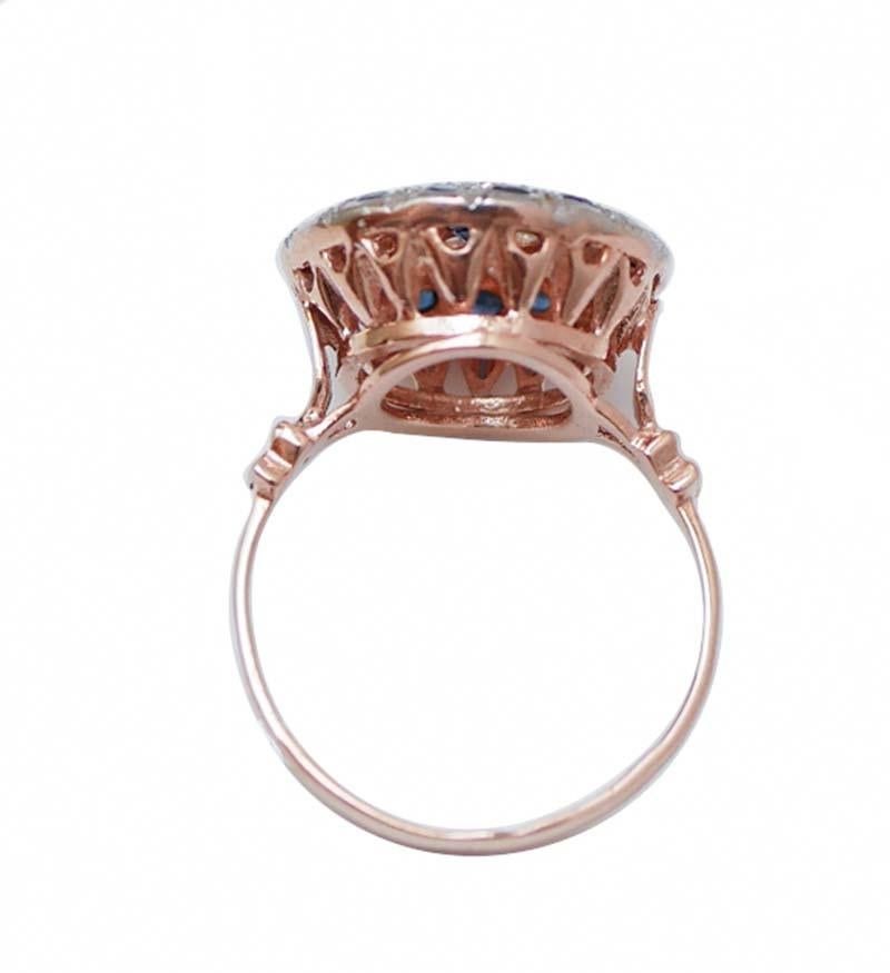 Sapphires, Diamonds, Rose Gold and Silver Ring. (Retro) im Angebot