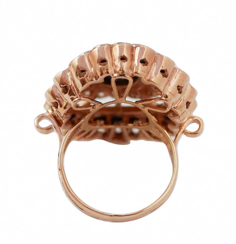Sapphires, Diamonds, Rose Gold and Silver Ring. (Retro) im Angebot