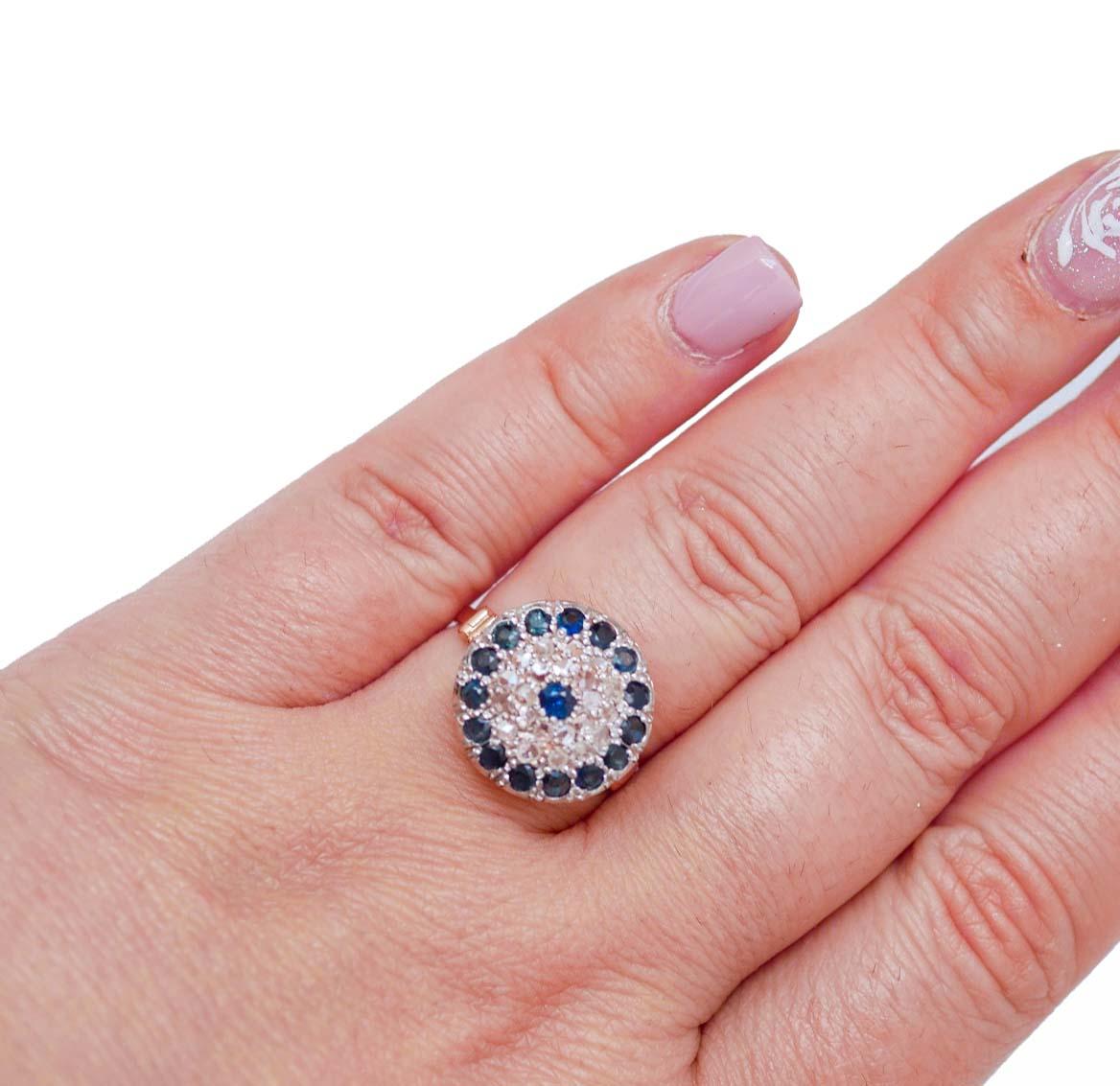 Sapphires, Diamonds, Rose Gold and Silver Ring. im Zustand „Gut“ im Angebot in Marcianise, Marcianise (CE)