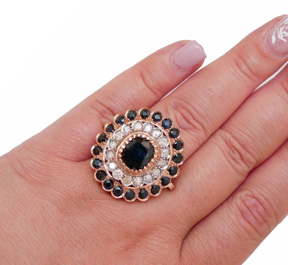 Sapphires, Diamonds, Rose Gold and Silver Ring. im Zustand „Gut“ im Angebot in Marcianise, Marcianise (CE)