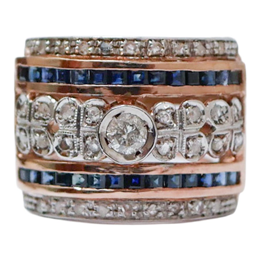 Sapphires, Diamonds, Rose Gold and Silver Ring.