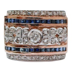Sapphires, Diamonds, Rose Gold and Silver Ring.