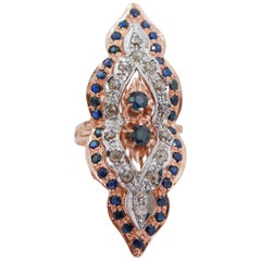 Sapphires, Diamonds, Rose Gold and Silver Ring.