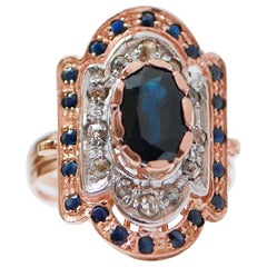 Sapphires, Diamonds, Rose Gold and Silver Ring.