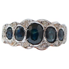 Sapphires, Diamonds, Rose Gold and Silver Ring.