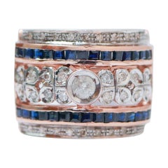 Sapphires, Diamonds, Rose Gold and Silver Ring.