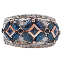Sapphires, Diamonds, Rose Gold and Silver Ring.