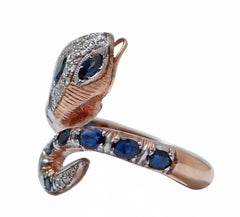 Sapphires, Diamonds, Rose Gold and Silver Snake Ring.