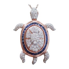 Sapphires, Diamonds, Rose Gold and Silver Turtle Brooch/Pendant.