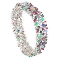 Sapphires Diamonds Rubies Emeralds 18 Karat Gold Cuff Bracelet