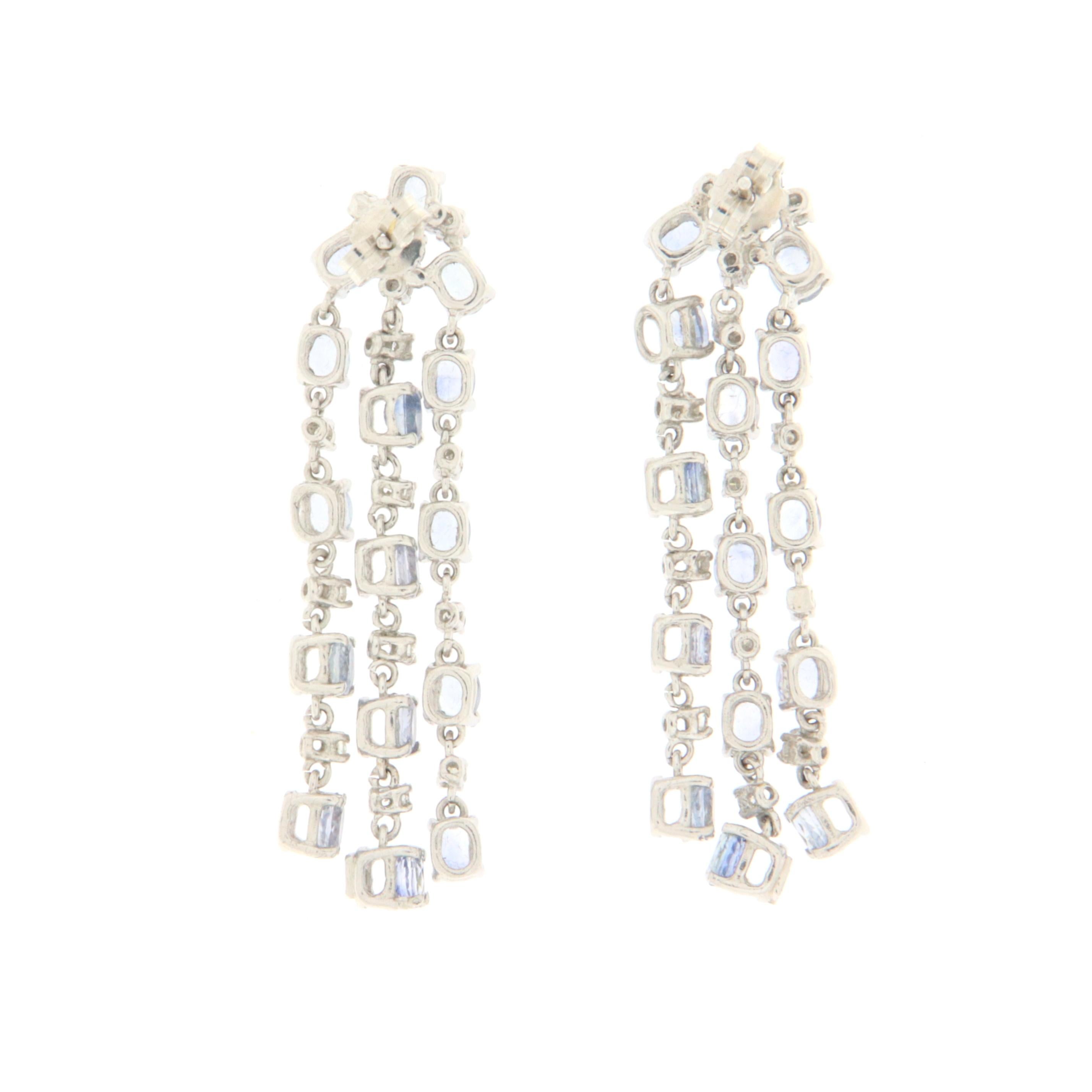 Artisan Sapphires Diamonds White Gold 18 Karat Dangle Earrings For Sale