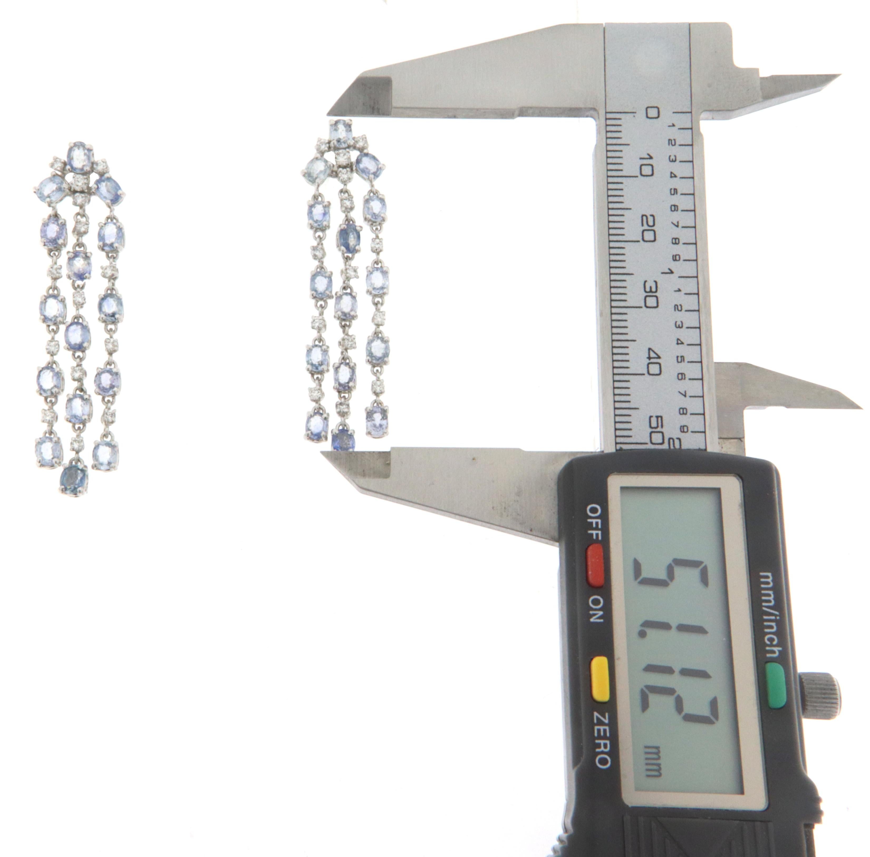 Sapphires Diamonds White Gold 18 Karat Dangle Earrings In New Condition For Sale In Marcianise, IT