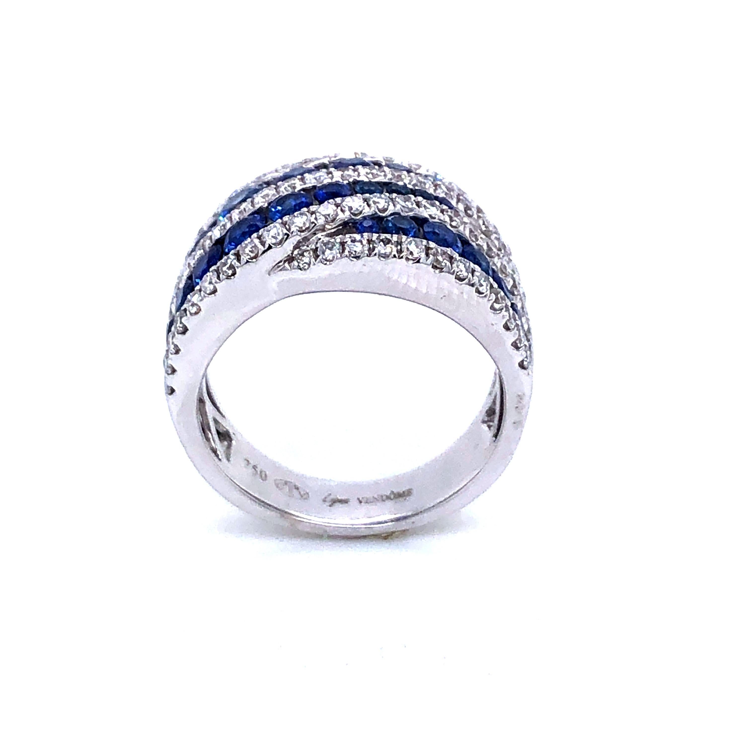 Sapphires Diamonds White Gold 18K Cocktail Ring 4