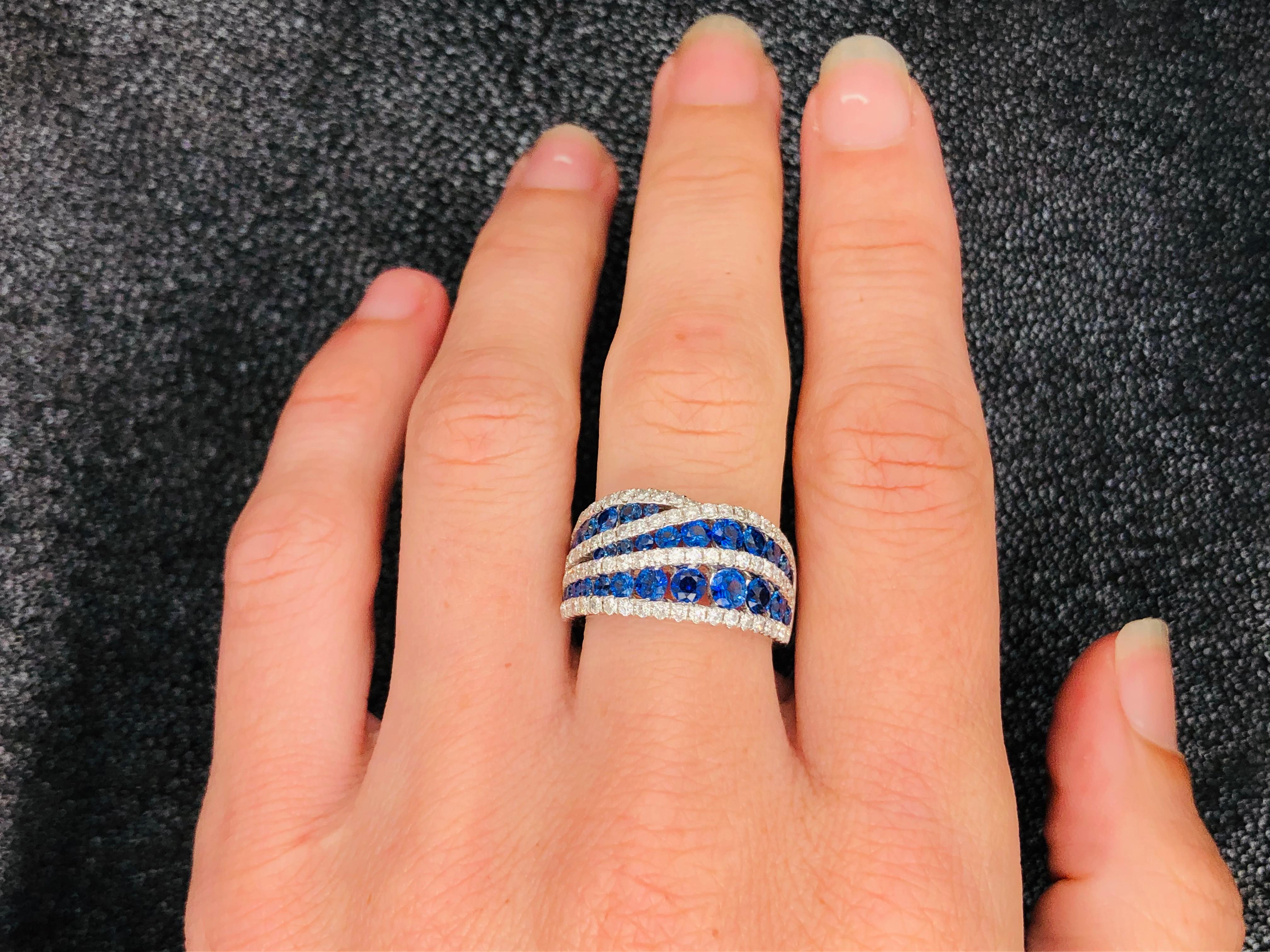 Sapphires Diamonds White Gold 18K Cocktail Ring 7