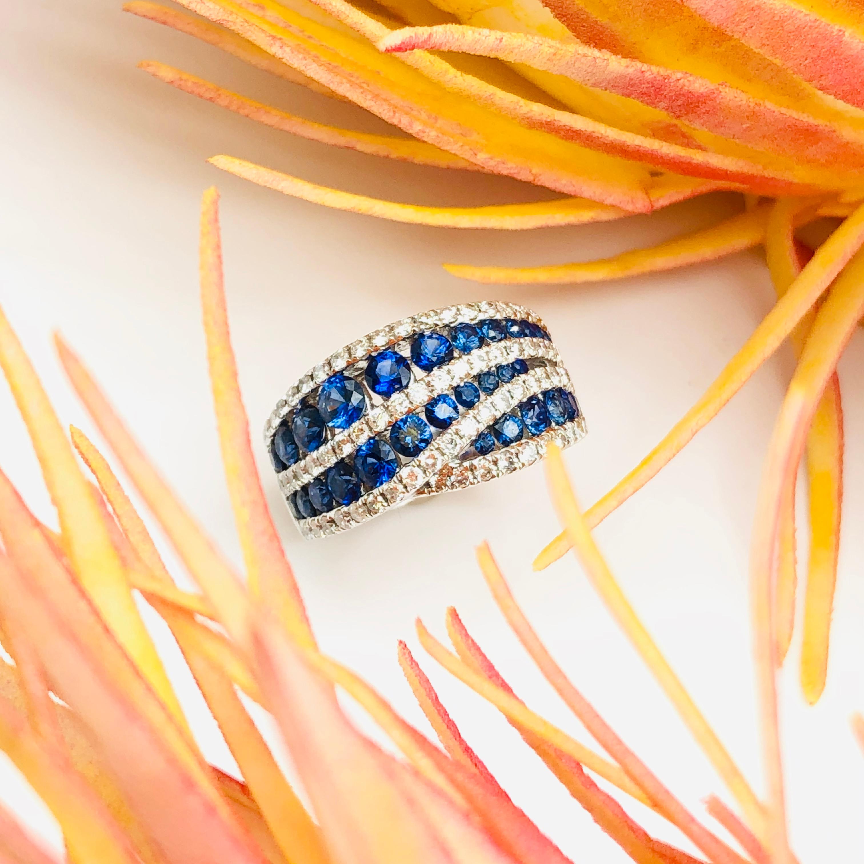 Sapphires Diamonds White Gold 18K Cocktail Ring 6