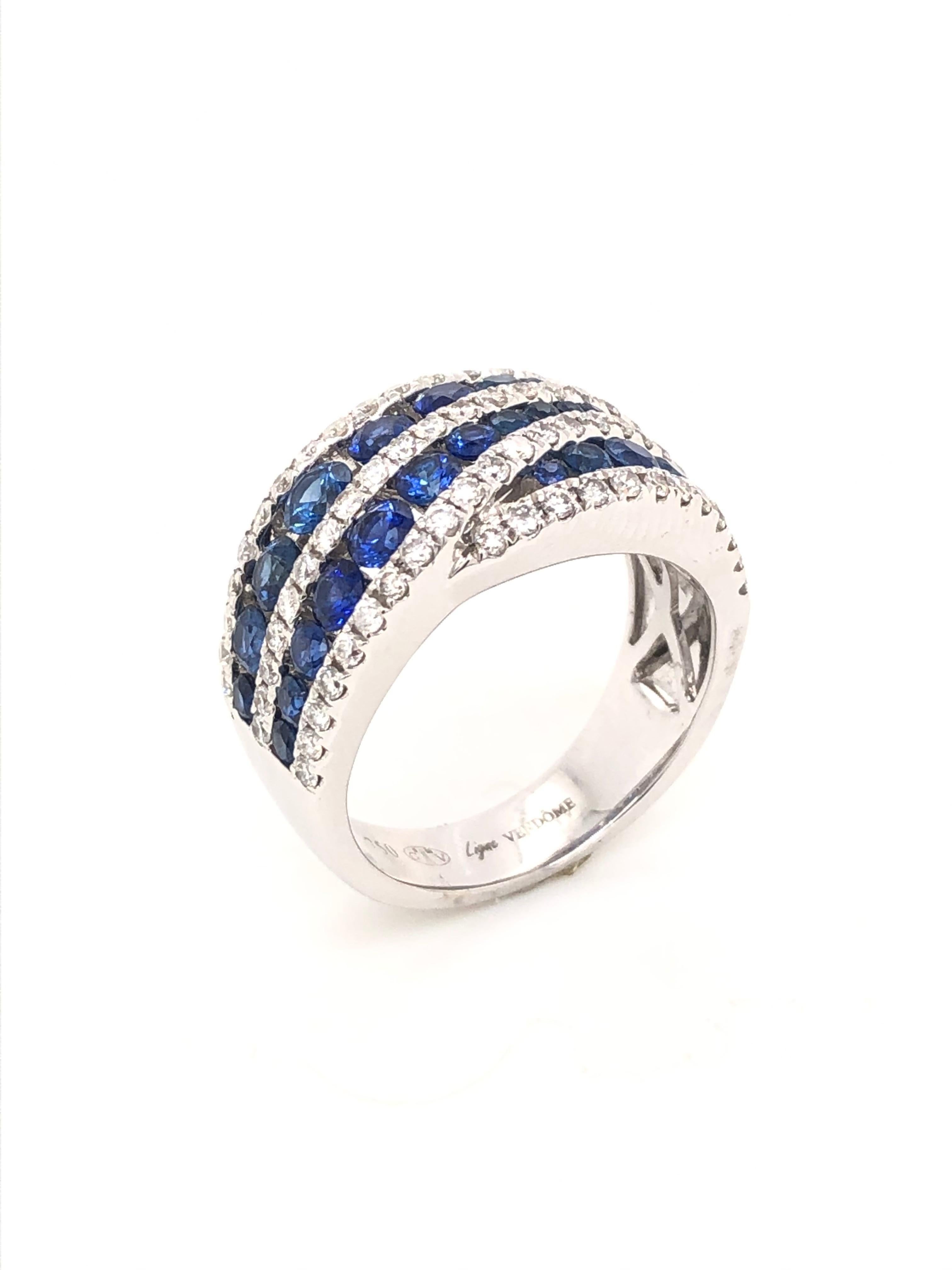 Modern Sapphires Diamonds White Gold 18K Cocktail Ring