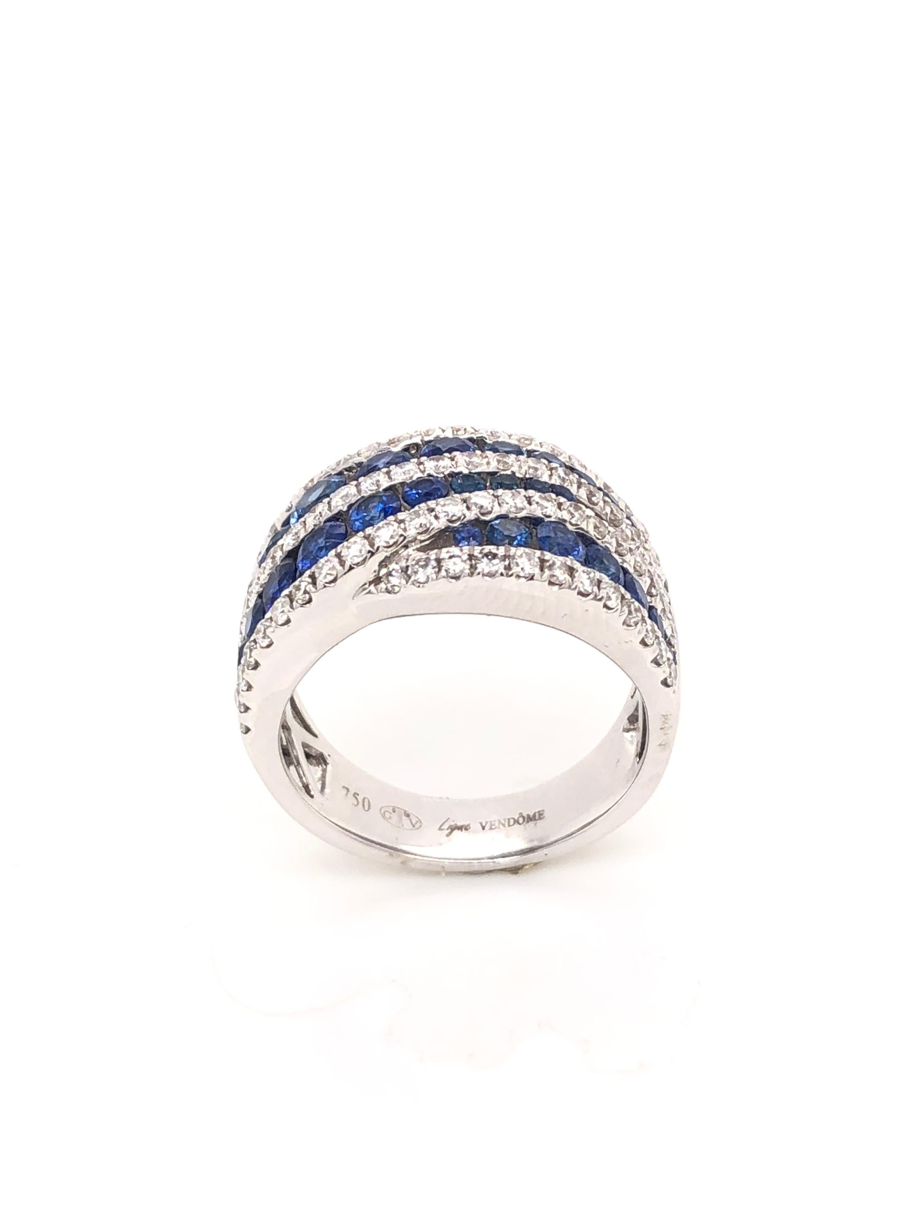 Brilliant Cut Sapphires Diamonds White Gold 18K Cocktail Ring