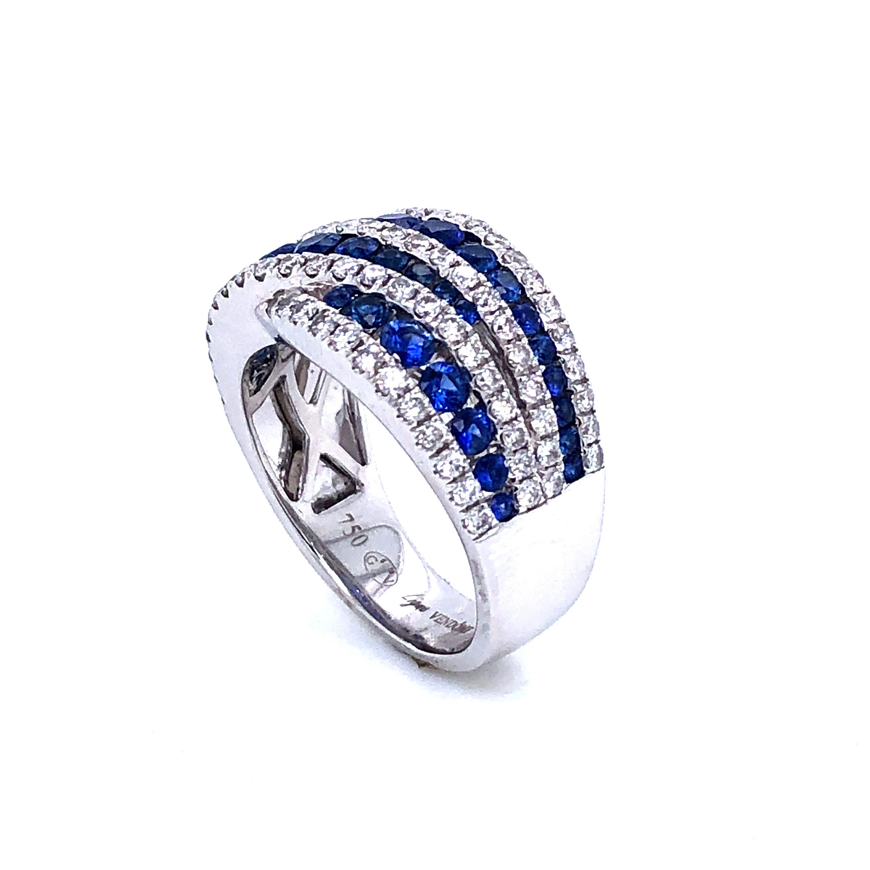 Sapphires Diamonds White Gold 18K Cocktail Ring In New Condition In Vannes, FR