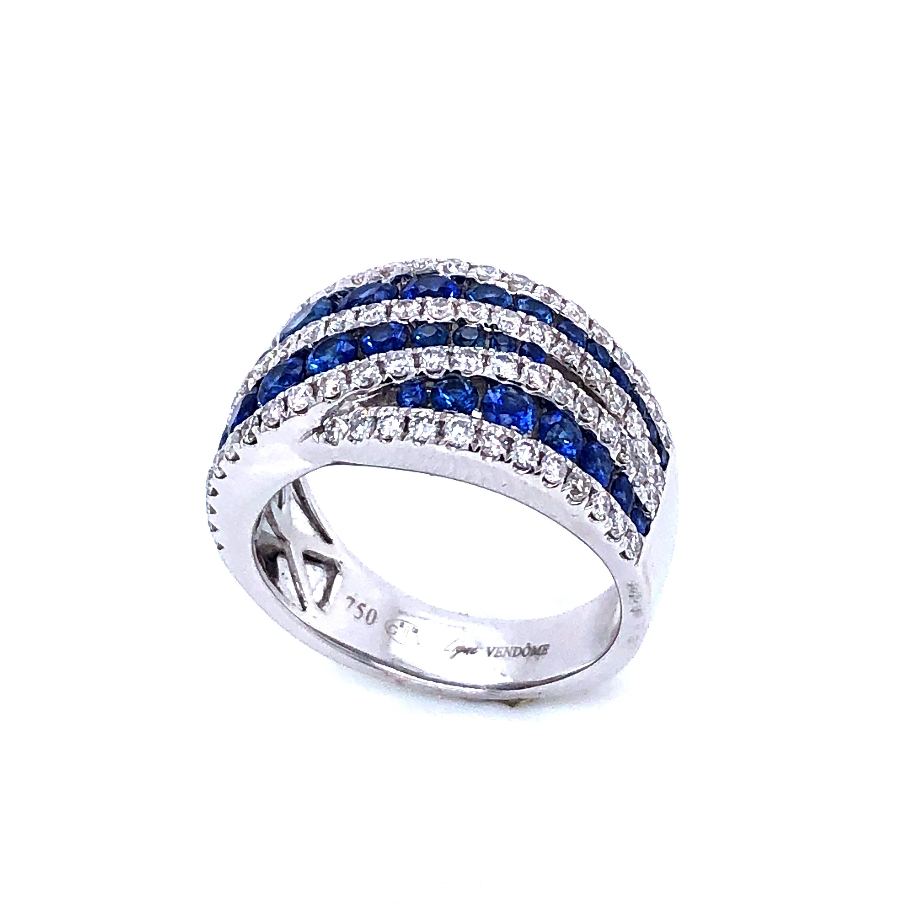 Women's Sapphires Diamonds White Gold 18K Cocktail Ring