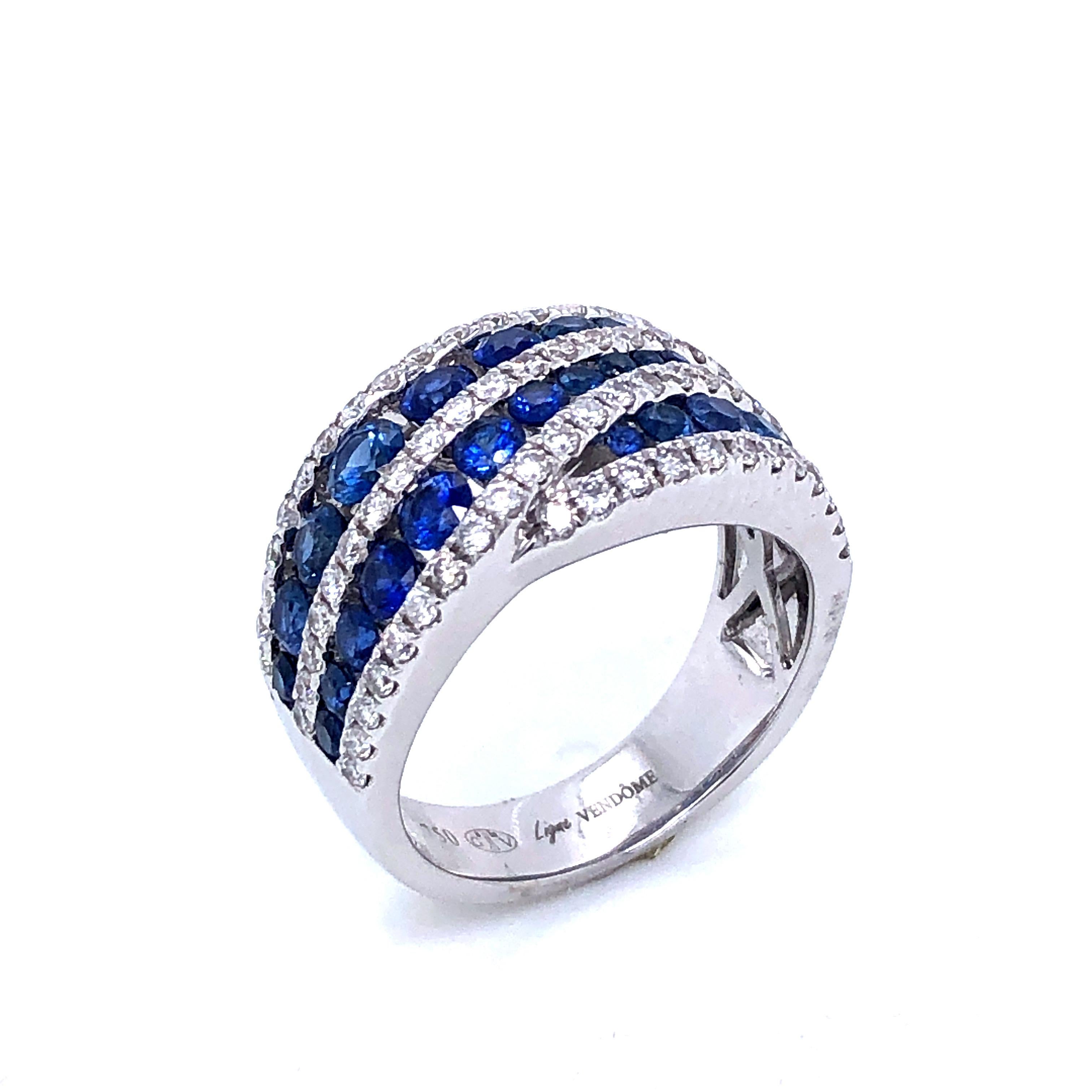 Sapphires Diamonds White Gold 18K Cocktail Ring 3