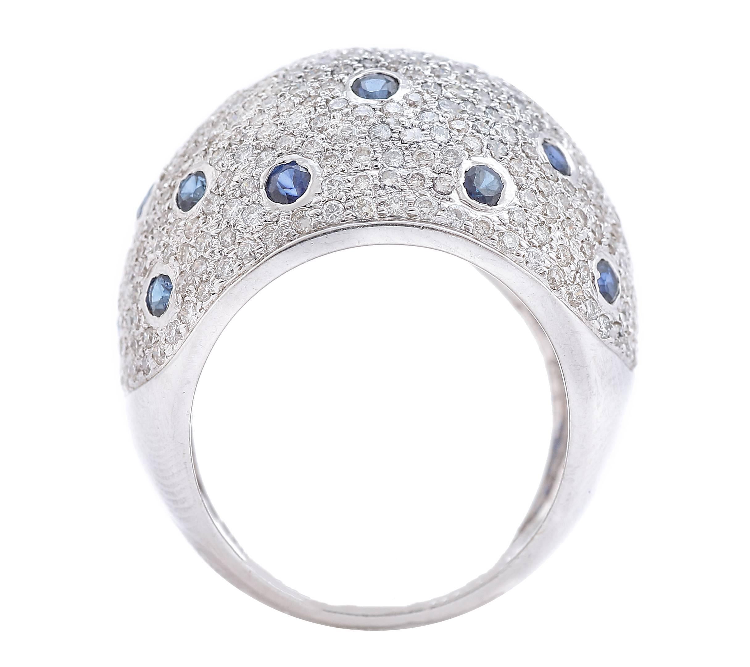 Brilliant Cut 2, 45 carat Sapphires 2, 36 carat Diamonds 18 kt White Gold Ring For Sale