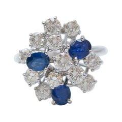 Sapphires, Diamonds, White Gold Ring.